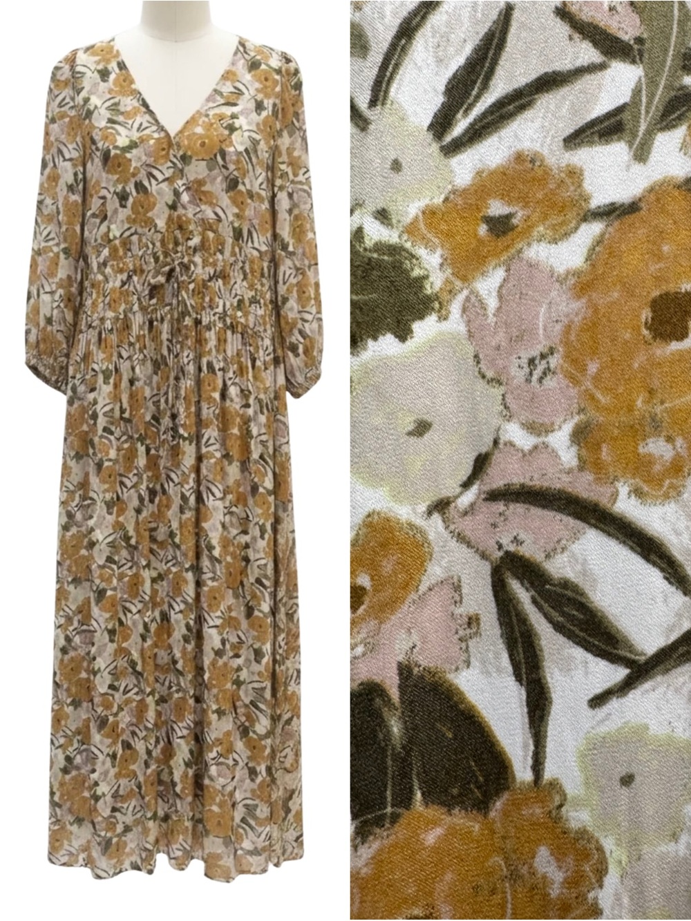 Floral “Vivian” Midi Dress in Mustard Size Medium